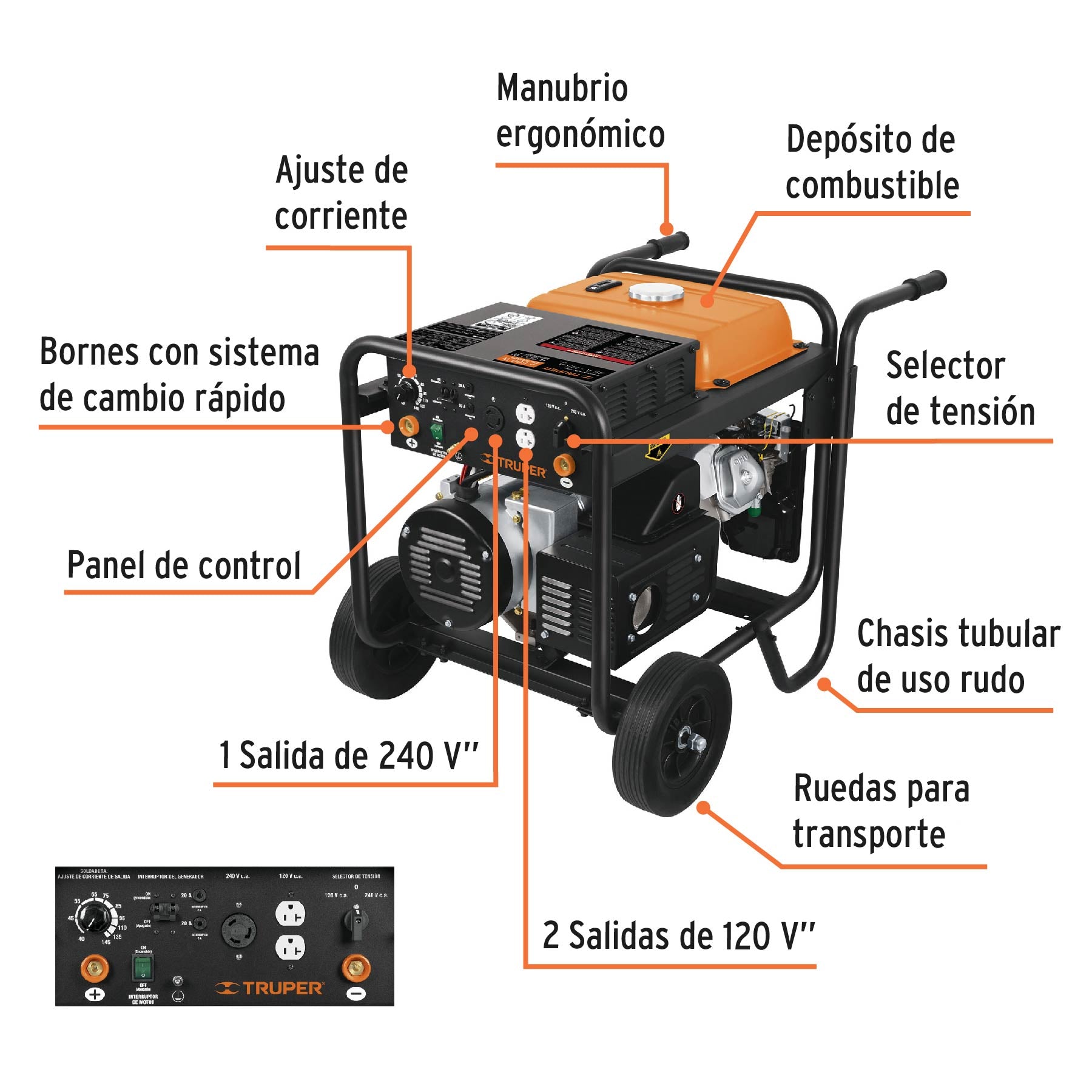 Soldadora a gasolina 145 A con generador, Truper, 14358