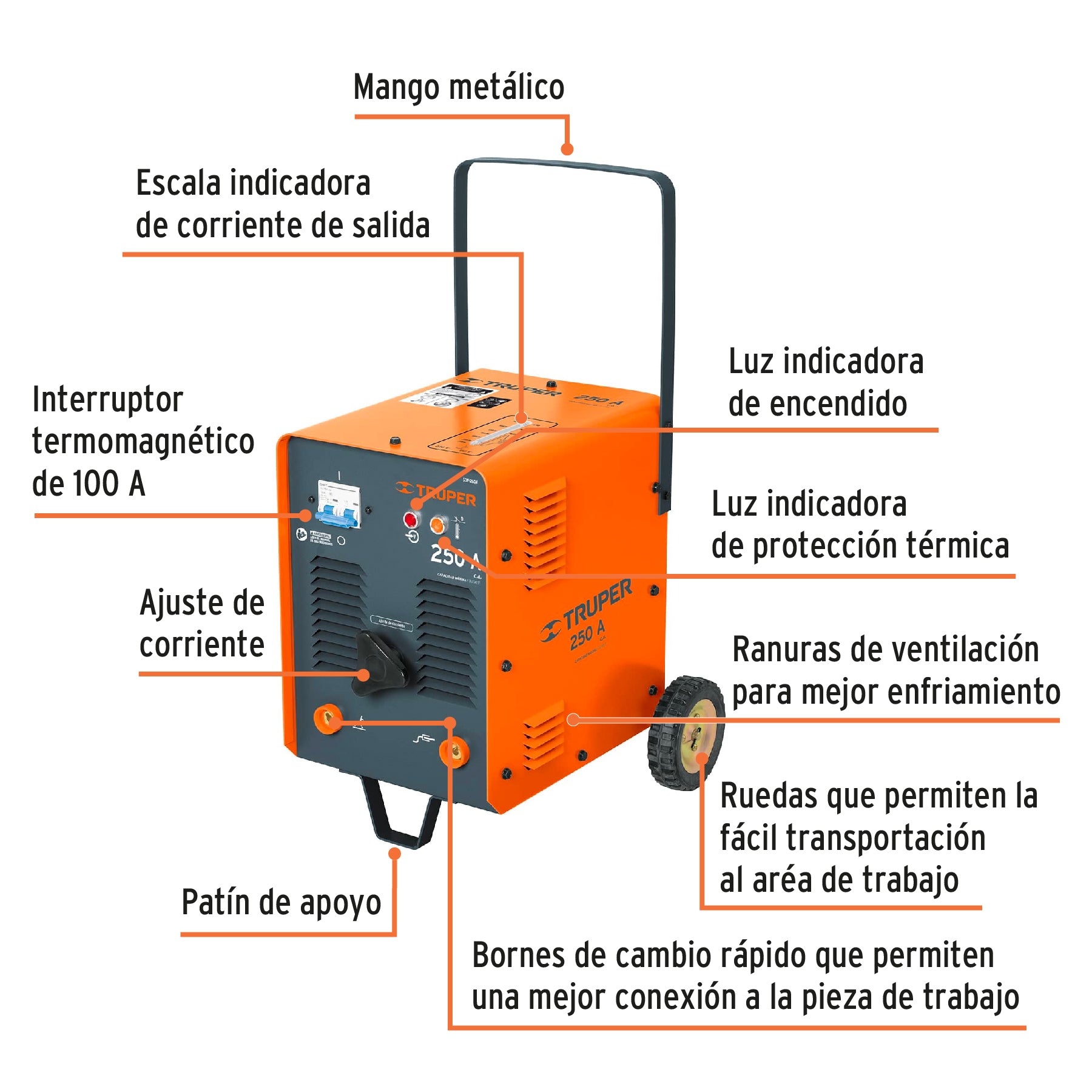 Soldadora de arco eléctrico, corriente alterna 210 A, Truper, 14355