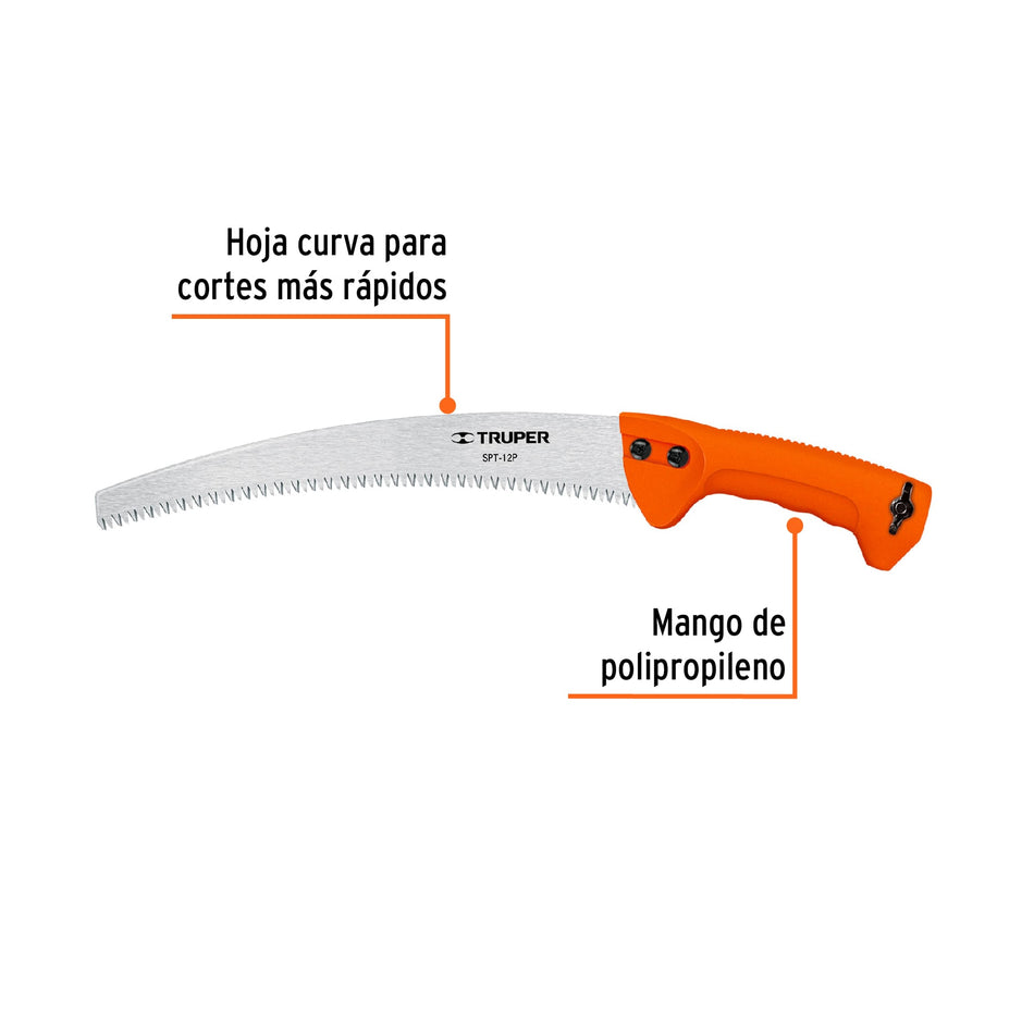 Serrucho de poda 12',hoja curva,6 DPP,mango plástico, TRUPER Caja con 3, 101389