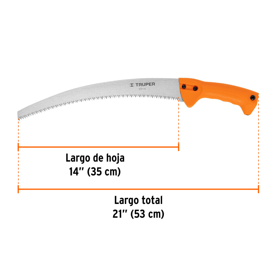 Serrucho de poda 14',hoja curva,6 DPP,mango plástico, TRUPER Caja con 3, 101430