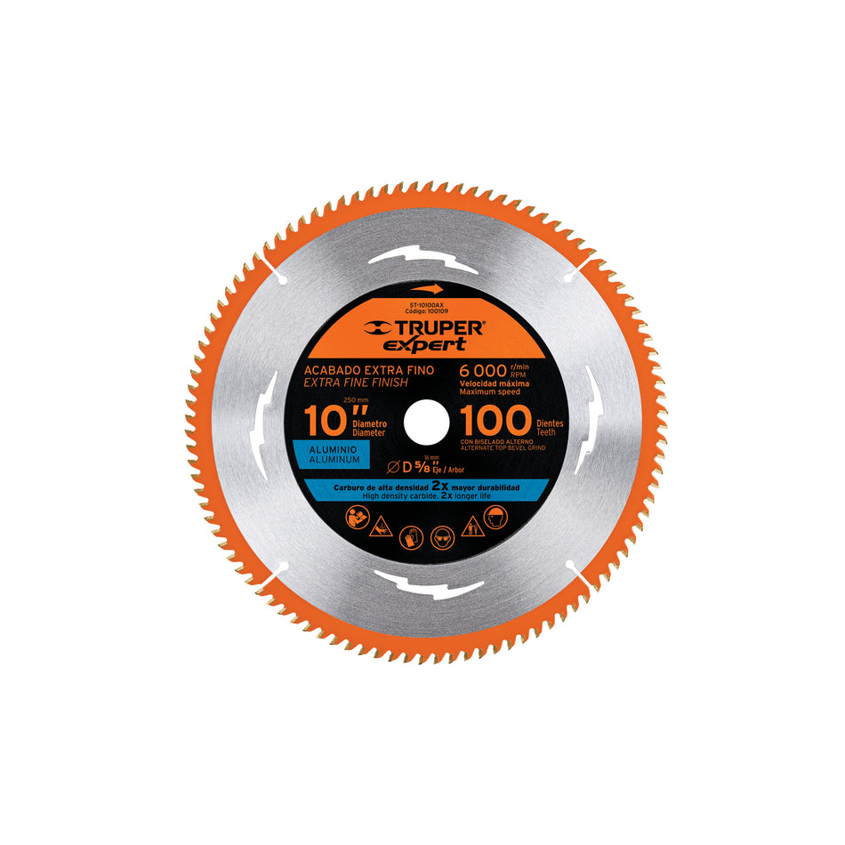 Disco sierra 10' p/aluminio, 100 dientes centro 5/8', Expert, 100109