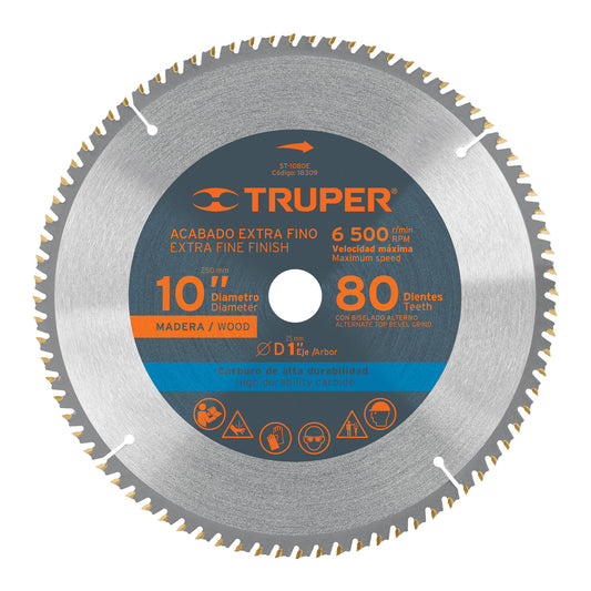 Disco sierra 10' para madera, 80 dientes centro 1', Truper, 18309