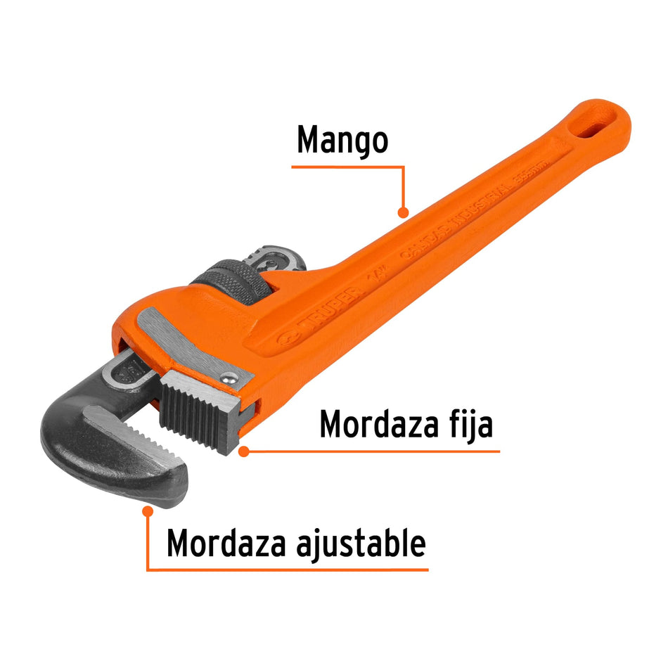 Llave stilson 14' cuerpo robusto de hierro dúctil, Truper Caja con 3, 15838