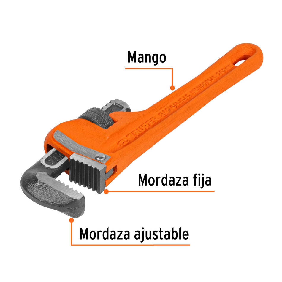 Llave stilson 8' cuerpo robusto de hierro dúctil, Truper Caja con 3, 15835