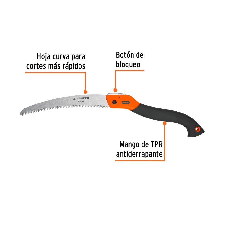 Serrucho plegable 10' hoja curva 5 DPP mango plástico,Truper Caja con 4, 100198