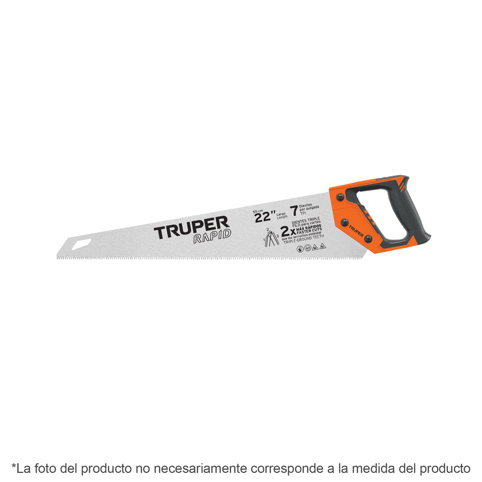 Serrucho Rapid 20', 7 DPP, mango Comfort grip, Truper Caja con 3, 101869