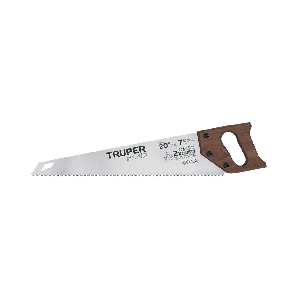 Serrucho Rapid 20', 7 DPP, mango de madera, Truper Caja con 3, 102951