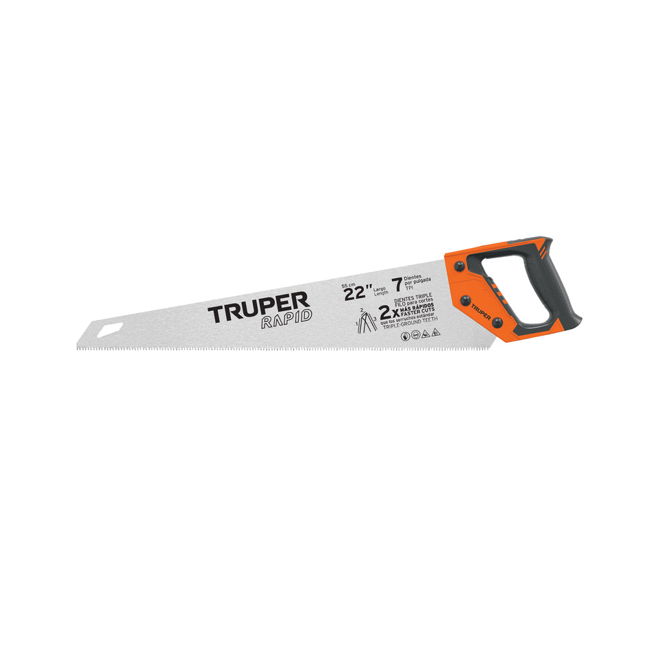 Serrucho Rapid 22', 7 DPP, mango Comfort grip, Truper Caja con 3, 101870
