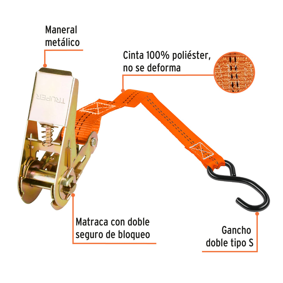 Juego de 4 sujetadores con matraca carga máxima 675 kg Caja con 3, 101742