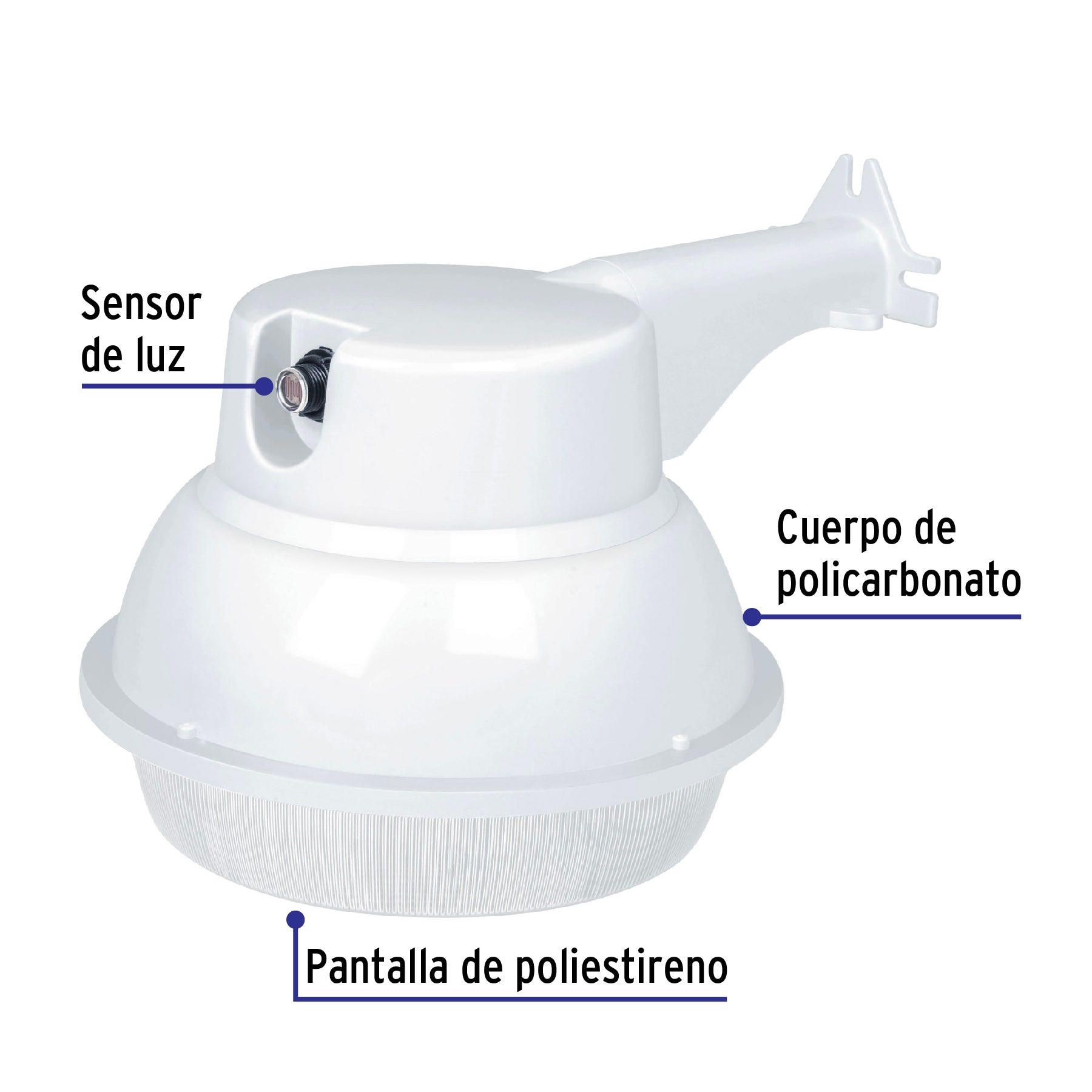 Luminario suburbano de LED 20 W con sensor de luz, Volteck, 46731