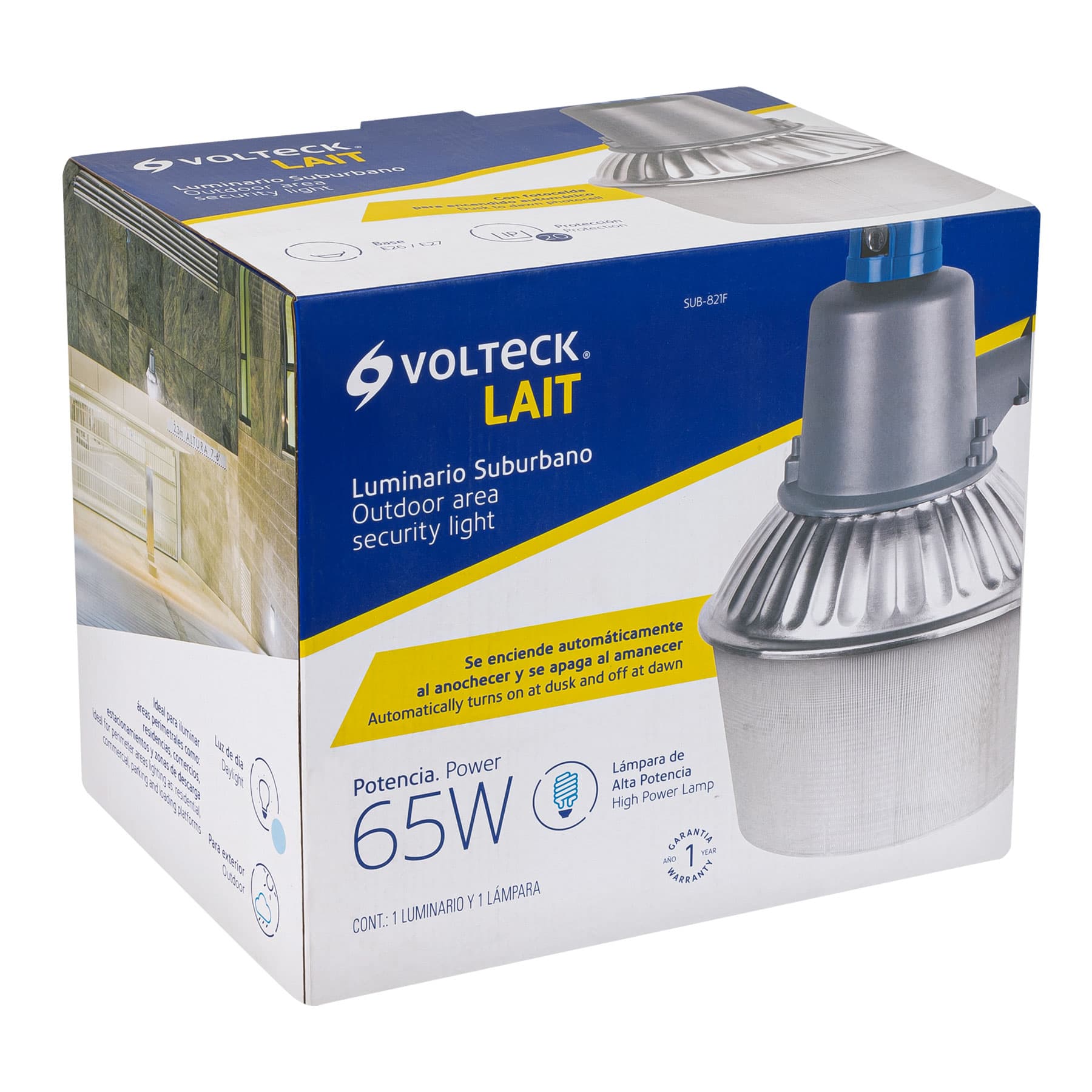 Luminario suburbano metálico 65 W sensor de luz, con lámpara, 47267