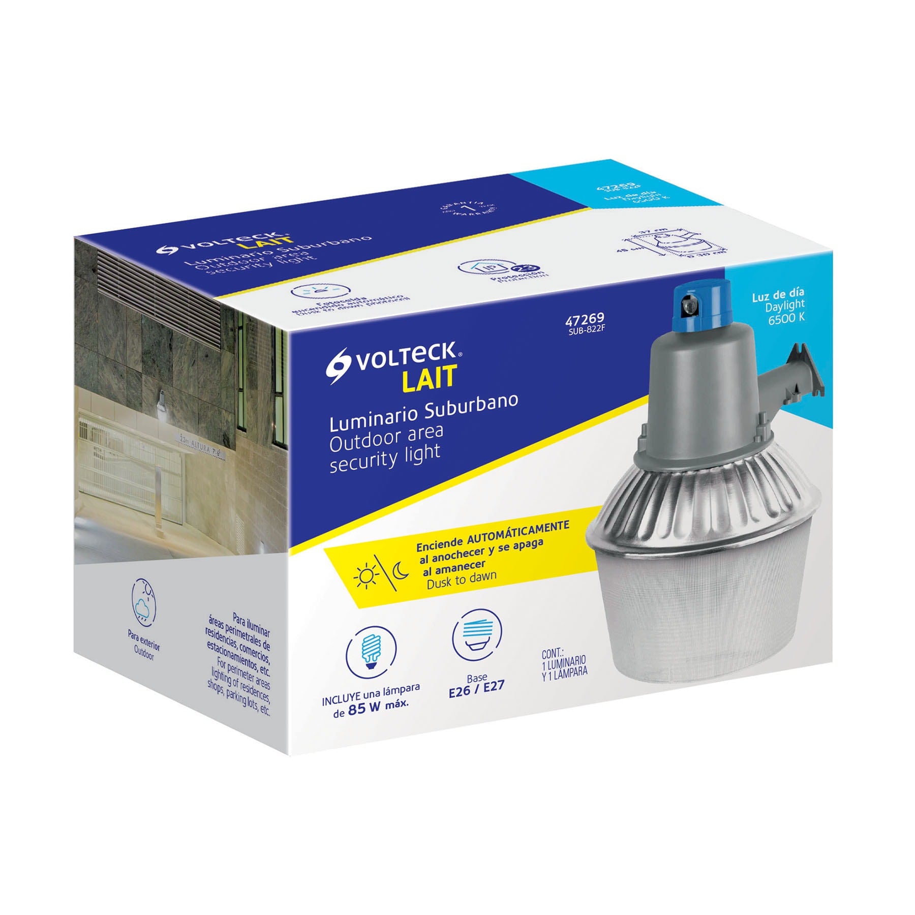 Luminario suburbano metálico 85 W sensor de luz, con lámpara, 47269