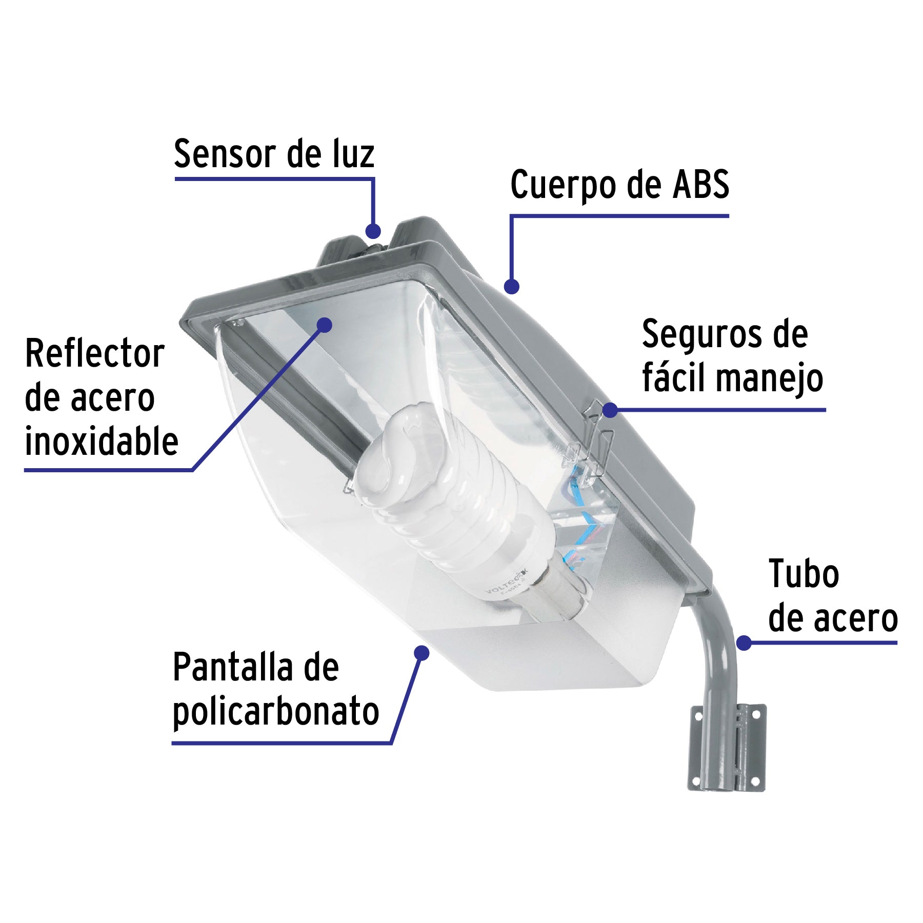 Luminario suburbano de ABS 45 W sensor de luz, con lámpara, 46290