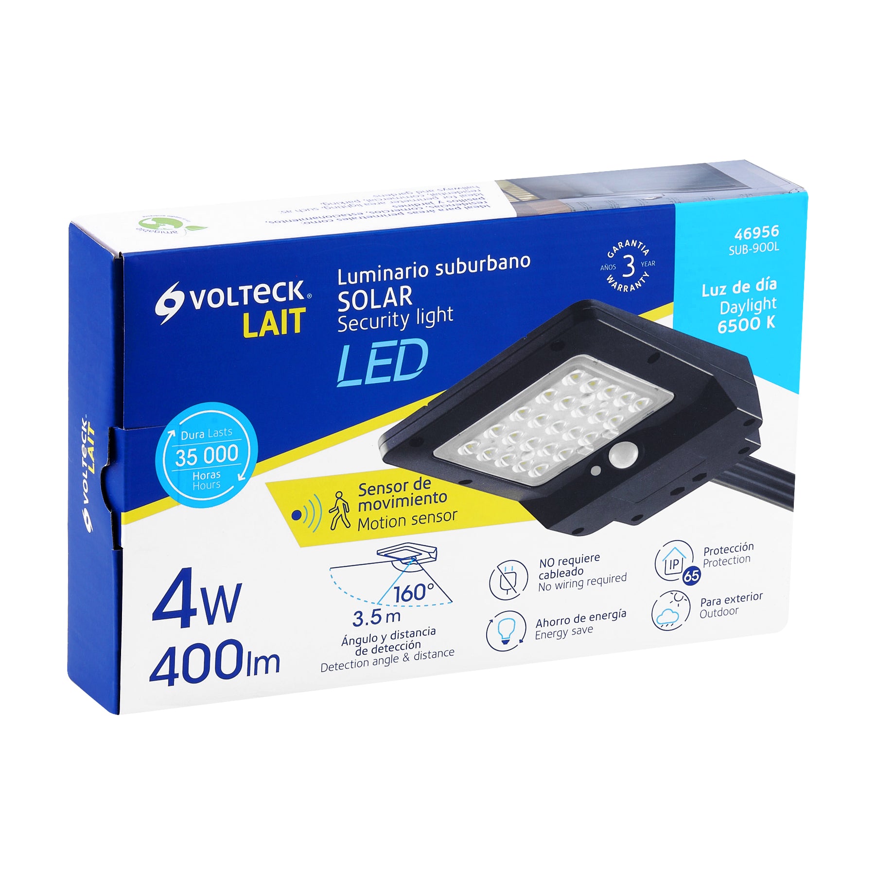 Luminario suburbano de LED 4 W con panel solar, Volteck, 46956