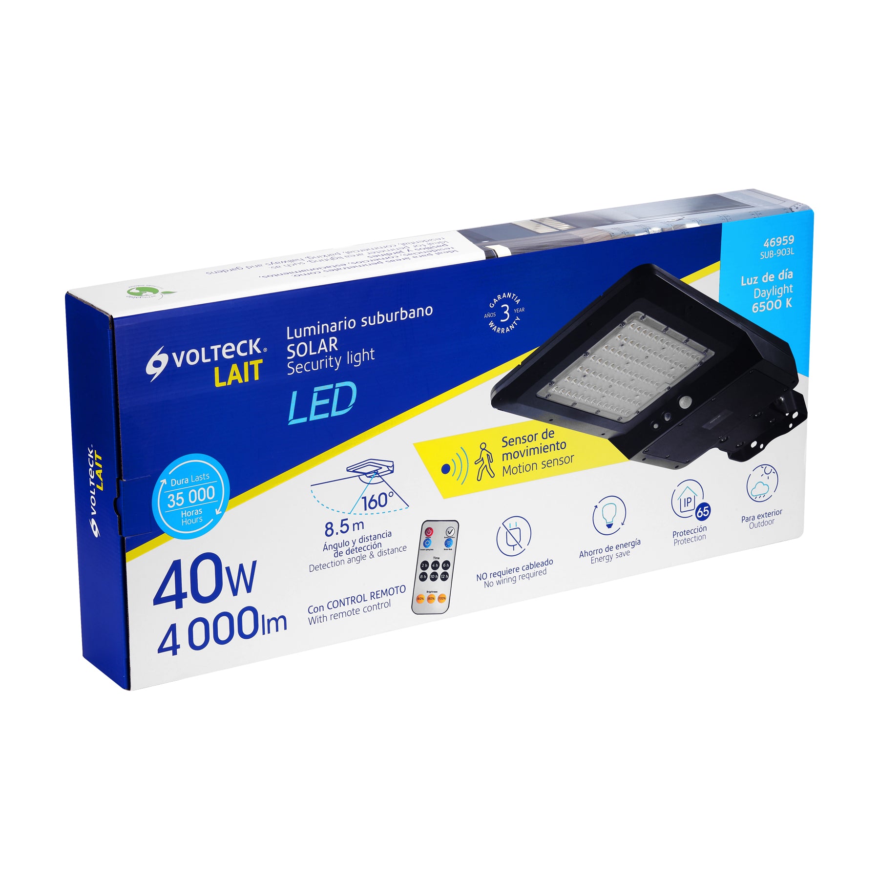 Luminario suburbano LED 40 W c/panel solar y control remoto, 46959