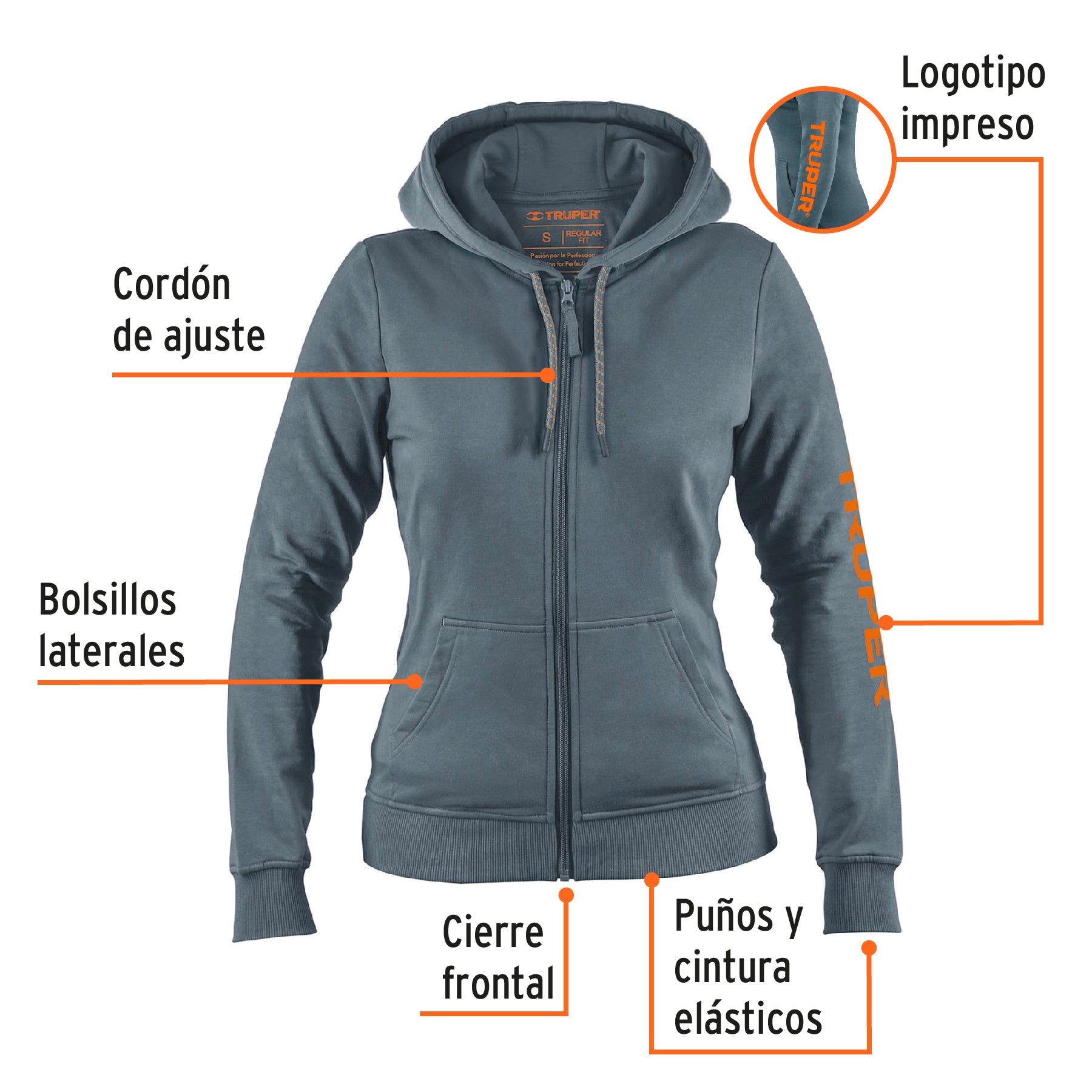 Sudadera gris para dama, talla CH, Truper, 65035