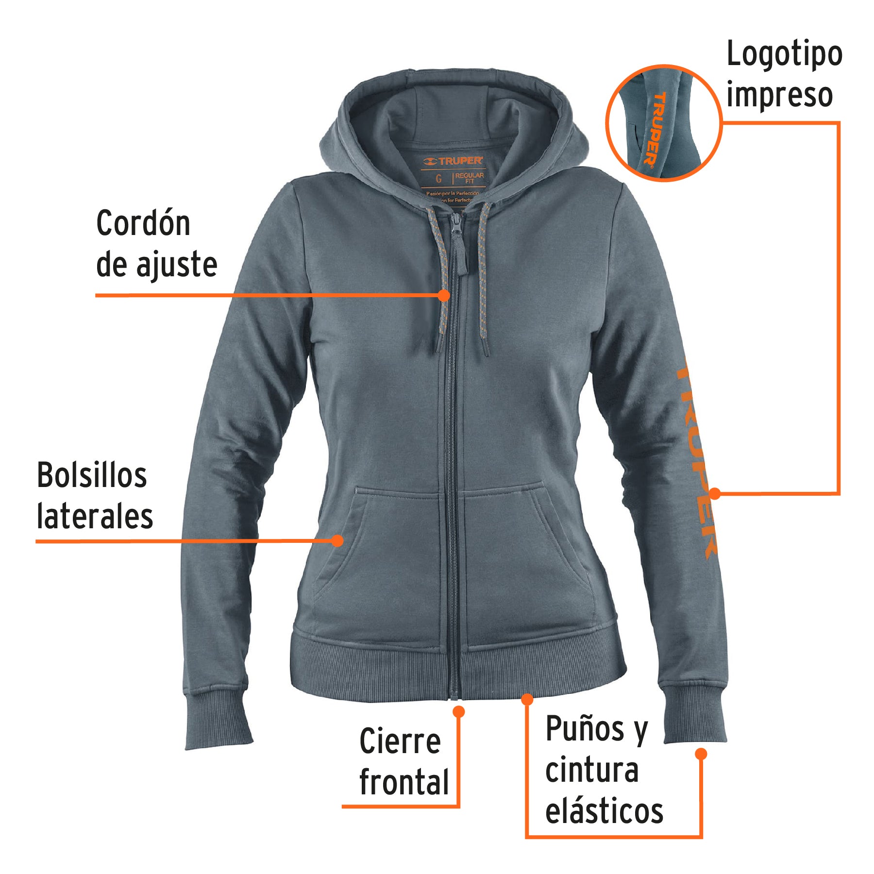 Sudadera gris para caballero, talla G, Truper, 65033