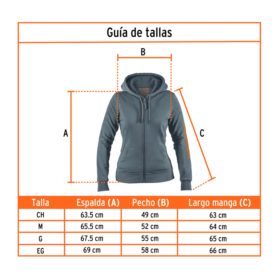Sudadera gris para dama, talla G, Truper, 65037