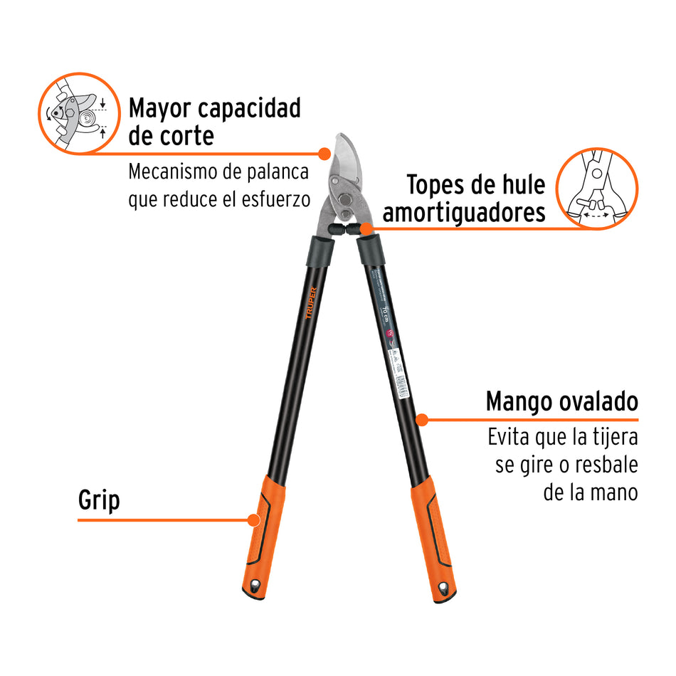 Tijera para ramas 70 cm,tipo americano,mgos tubulares,TRUPER Caja con 3, 18381