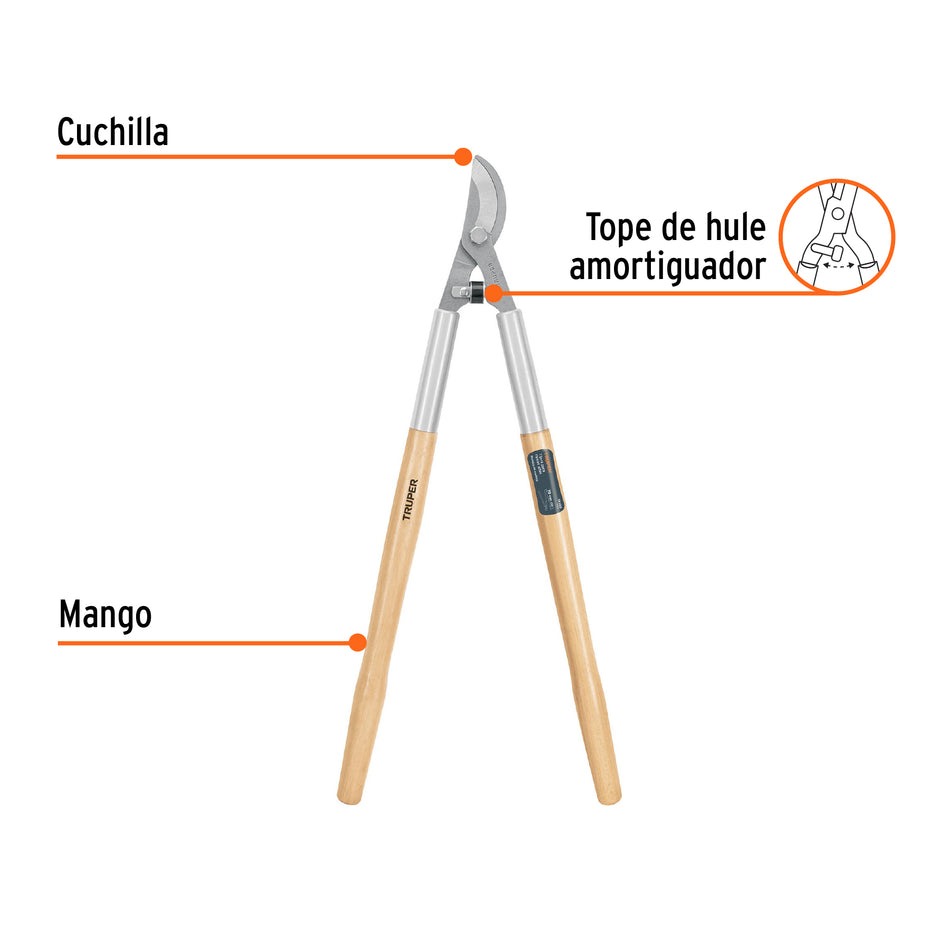 Tijera para ramas 70 cm, Classic, mgos de madera, TRUPER Caja con 3, 18380