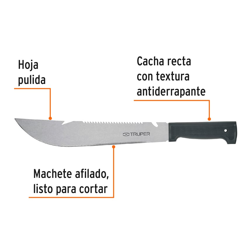 Machete rambo 12', cacha inyectada negra, TRUPER Caja con 4, 100655