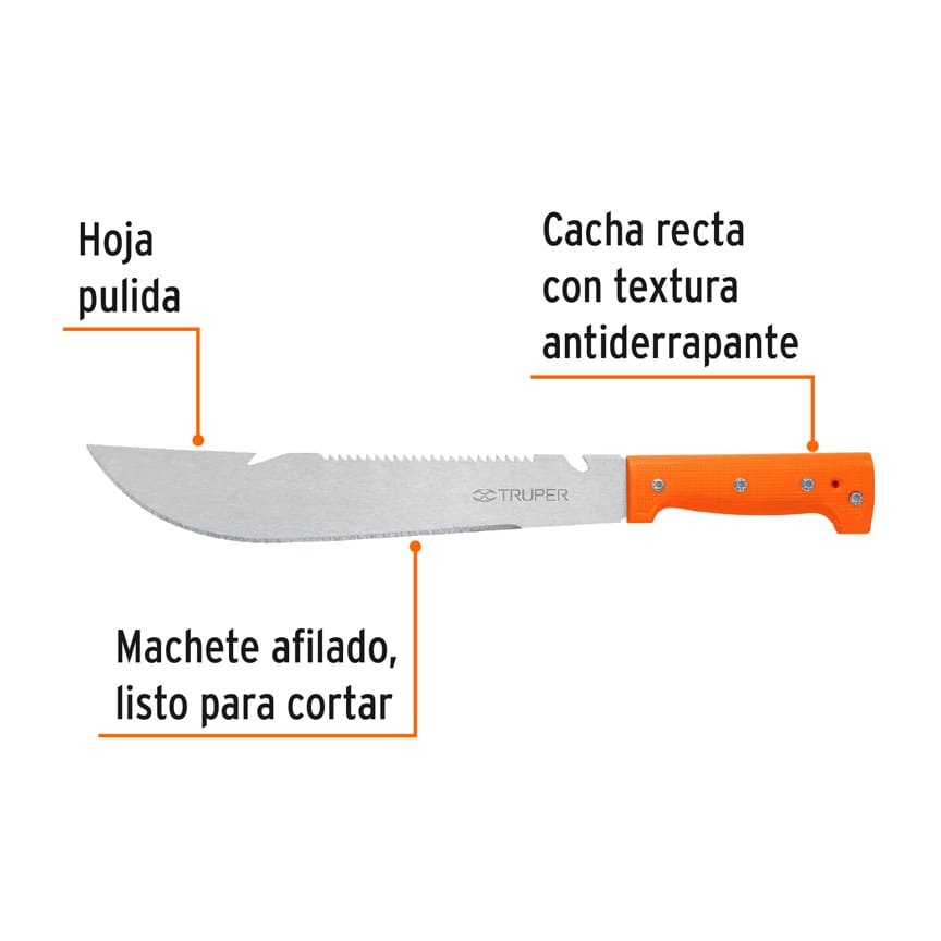 Machete rambo 12', cacha remachada naranja, TRUPER Caja con 4, 100654