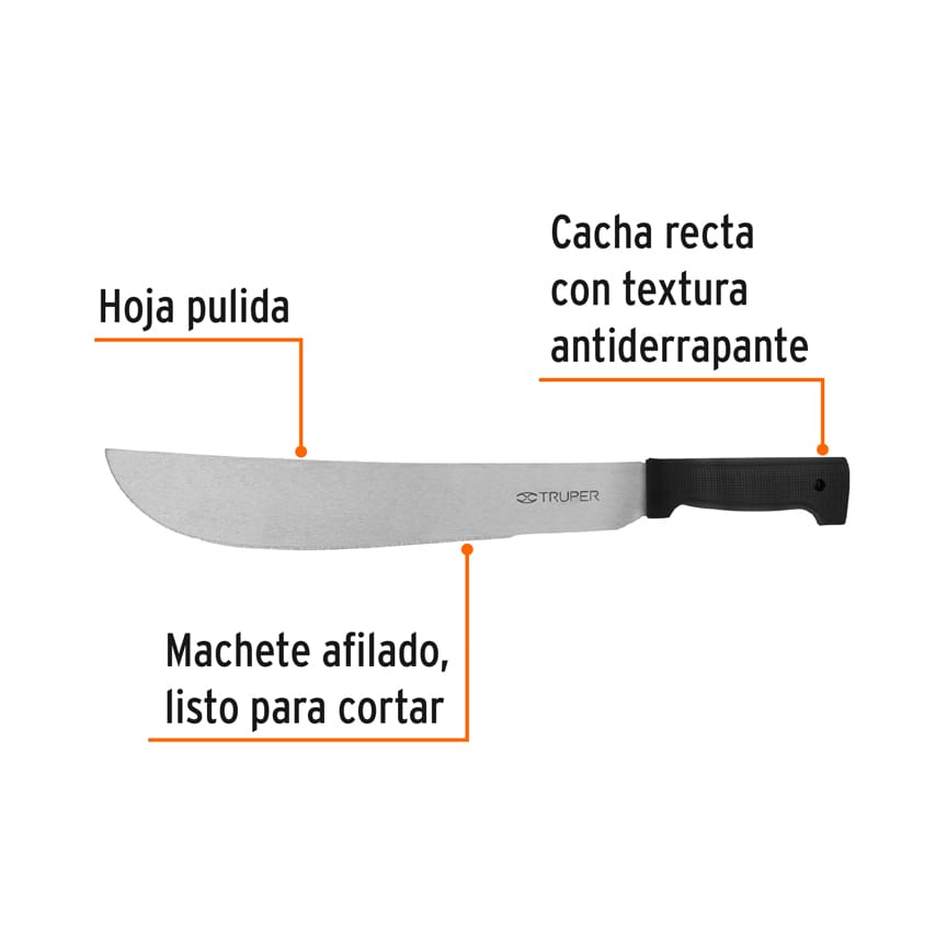 Machete estándar 14' cacha negra inyectada, Truper Caja con 4, 15863