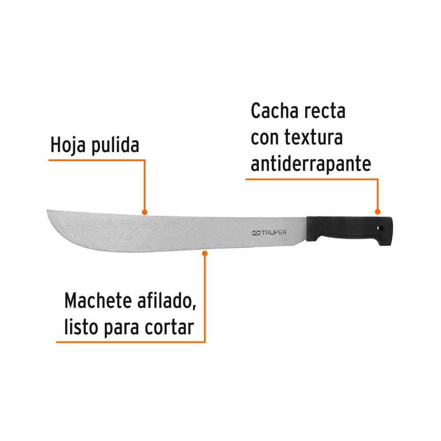 Machete estándar 16' cacha negra inyectada, Truper Caja con 4, 15864