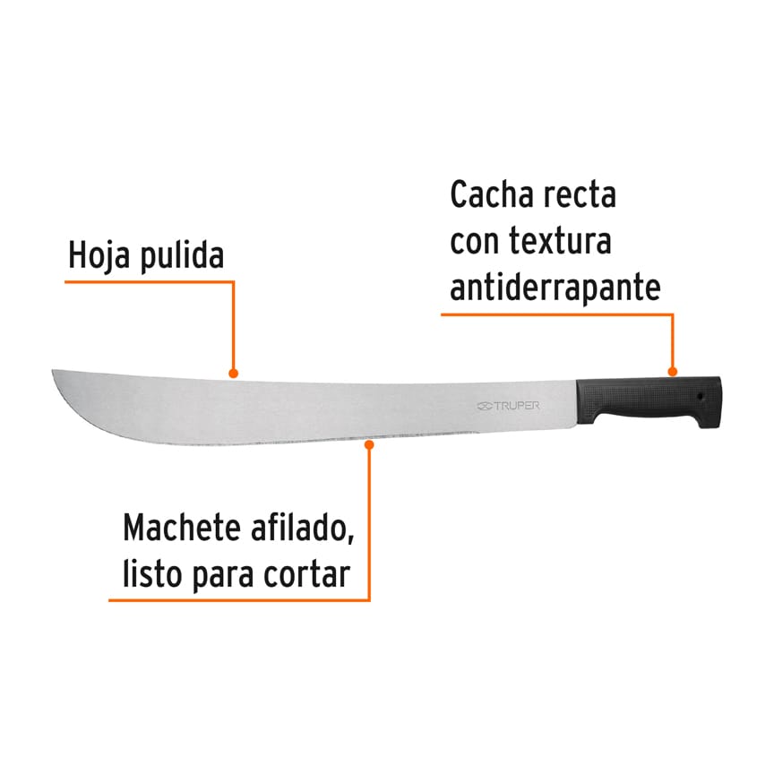 Machete estándar 18' cacha negra inyectada, en bolsa, Truper Caja con 6, 10256