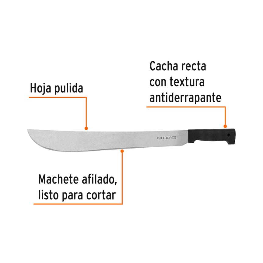 Machete estándar 18' cacha negra inyectada, Truper Caja con 4, 15865