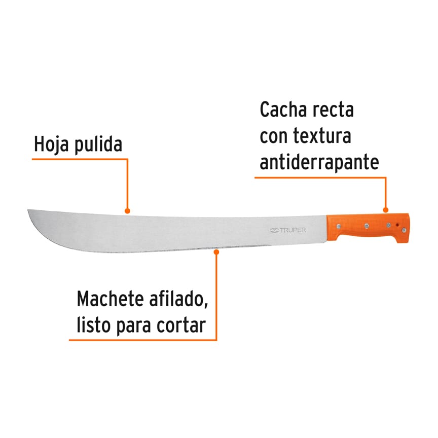 Machete estándar 18' cacha naranja remachada, en bolsa Caja con 6, 15892