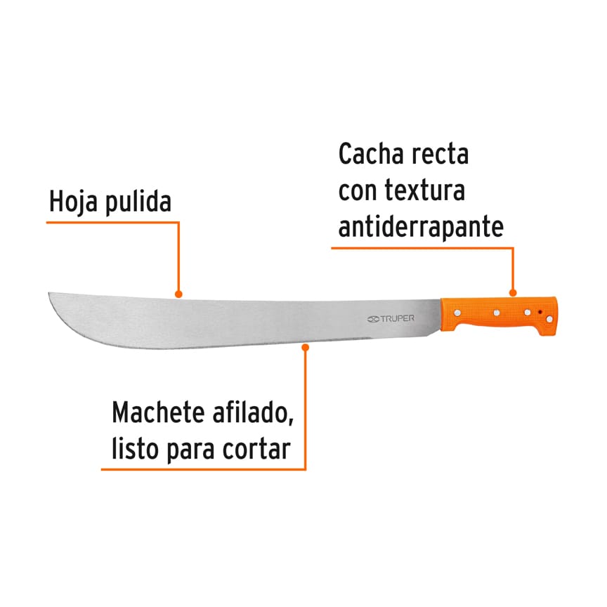 Machete estándar 16' cacha naranja remachada, Truper Caja con 4, 15884