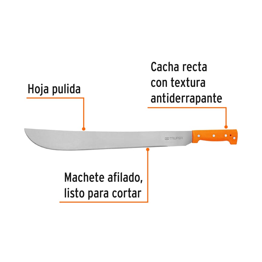 Machete estándar 20' cacha naranja remachada, Truper Caja con 4, 15886