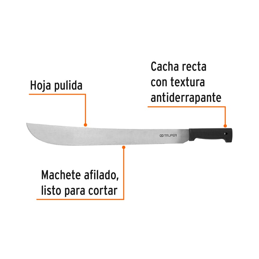 Machete estándar 22' cacha negra inyectada, Truper Caja con 4, 15867