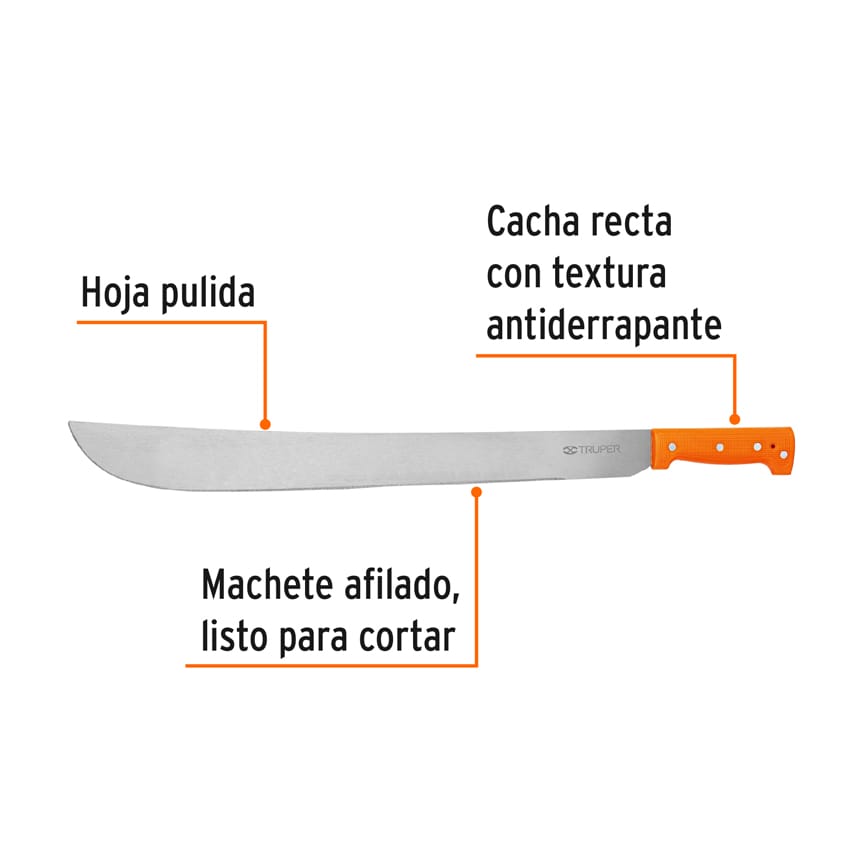 Machete estándar 22' cacha naranja remachada, Truper Caja con 4, 15887