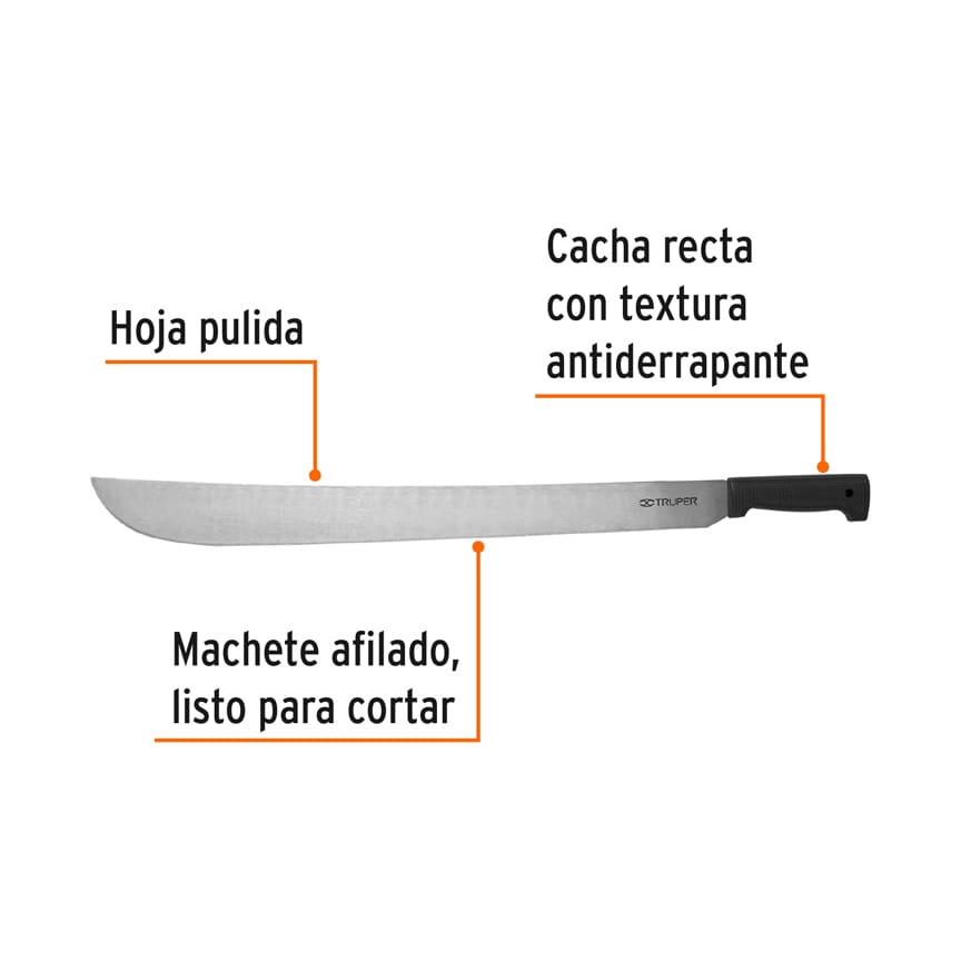 Machete estándar 24' cacha negra inyectada, Truper Caja con 4, 15868