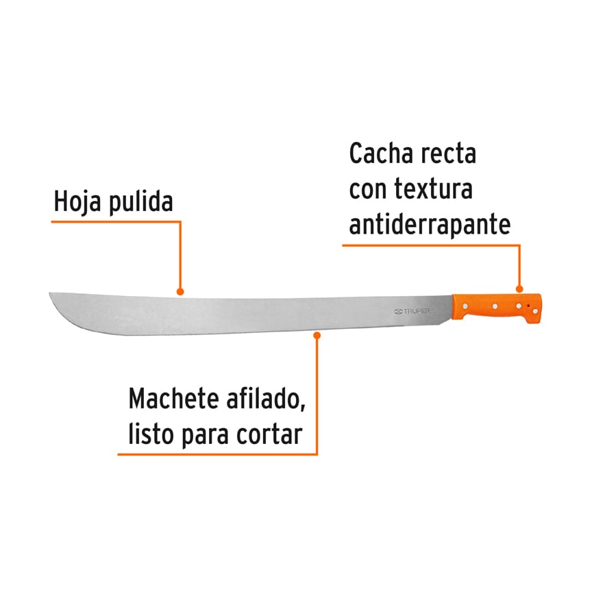 Machete estándar 24' cacha naranja remachada, Truper Caja con 4, 15888