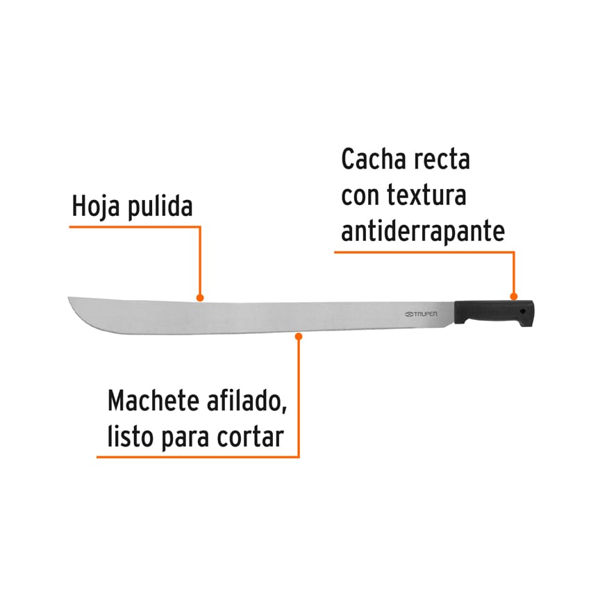 Machete estándar 26' cacha negra inyectada, Truper Caja con 4, 15869