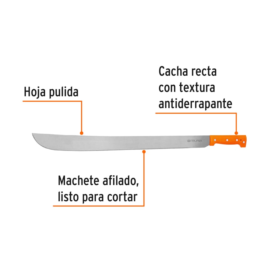 Machete estándar 26' cacha naranja remachada, Truper Caja con 4, 15889