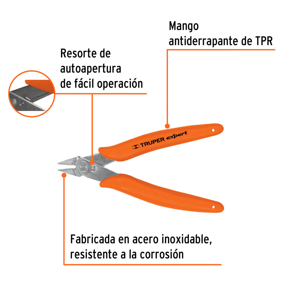 Pinza 5' de corte para electrónica, Truper Expert Caja con 6, 100662