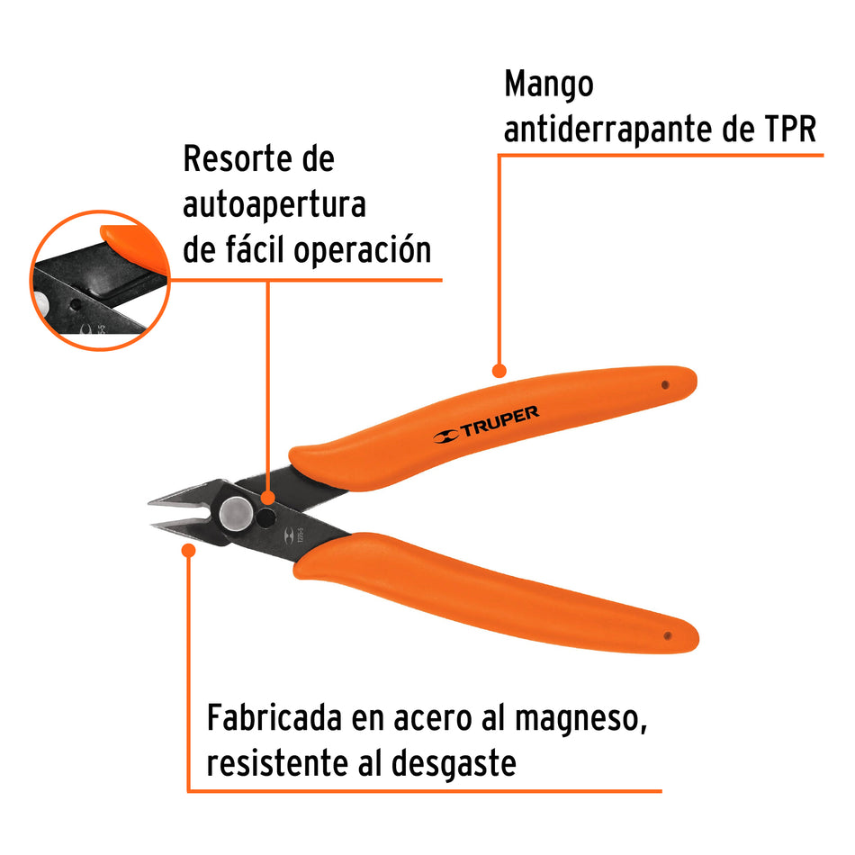 Pinza 5' de corte para electrónica, Truper Caja con 6, 17314