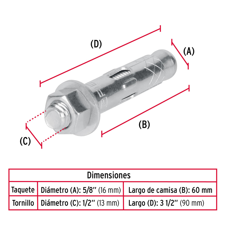 Bolsa con 2 taquetes expansivos de 1/2' con tornillo, Fiero Caja con 6, 47371