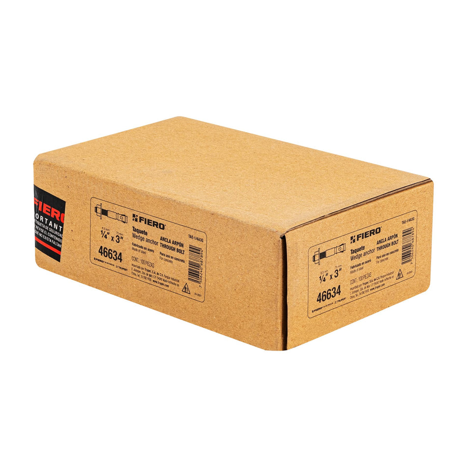 taquetes arpón de 1/4' x 3', Fiero Caja con 100, 46634