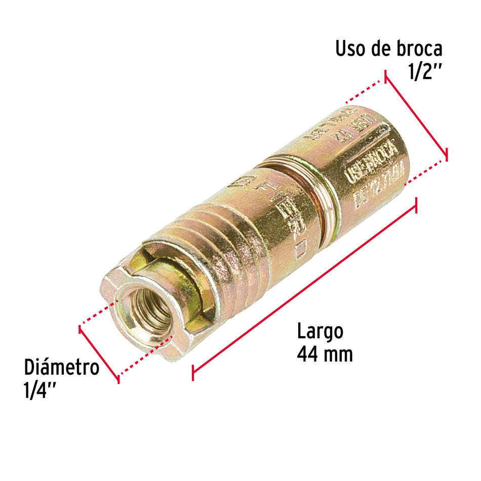 taquetes expansivos de 1/4' sin tornillo, Fiero Caja con 100, 47364