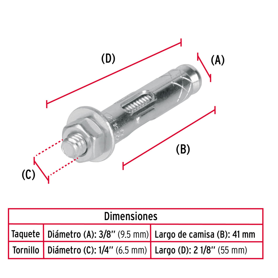 Bolsa con 4 taquetes expansivos de 1/4' con tornillo, Fiero Caja con 12, 44360