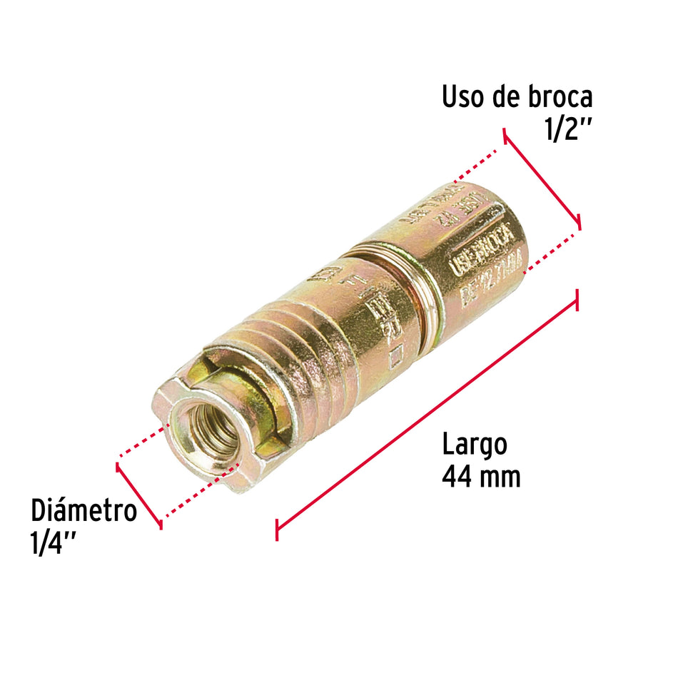 Bolsa con 4 taquetes expansivos de 1/4' sin tornillo, Fiero Caja con 6, 44362