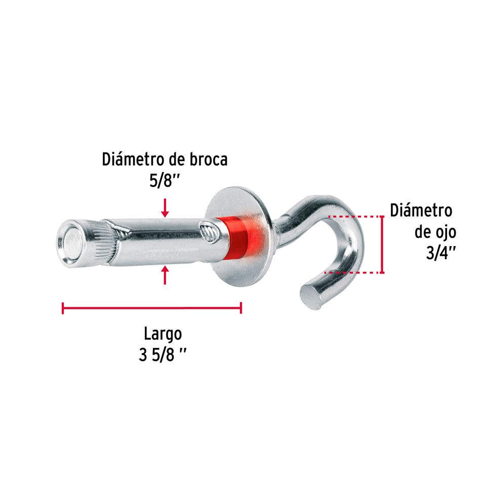 Bolsa con 2 taquetes expansivos 16x90 mm con armella abierta Caja con 6, 47567