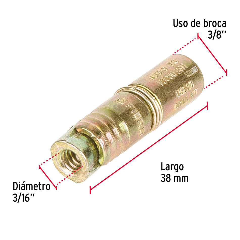 taquetes expansivos de 3/16' sin tornillo,Fiero Caja con 100, 47363