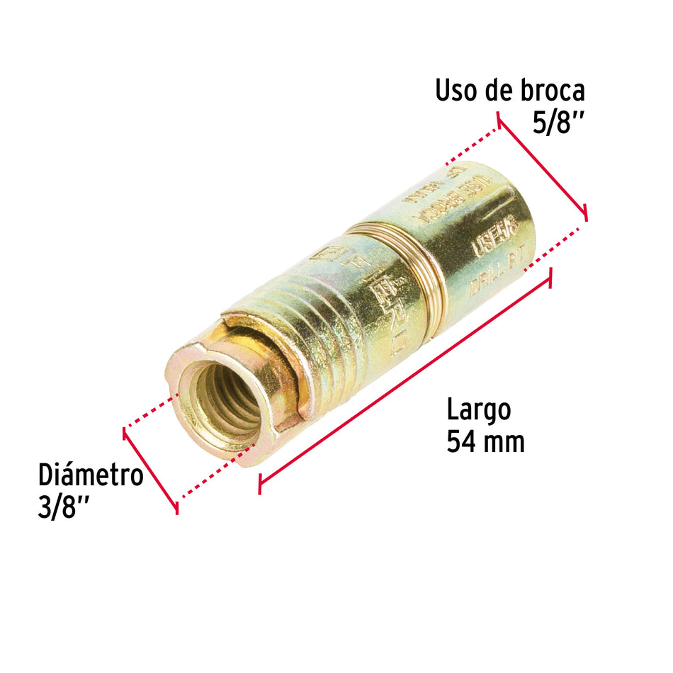 taquetes expansivos de 3/8' sin tornillo, Fiero Caja con 50, 47367