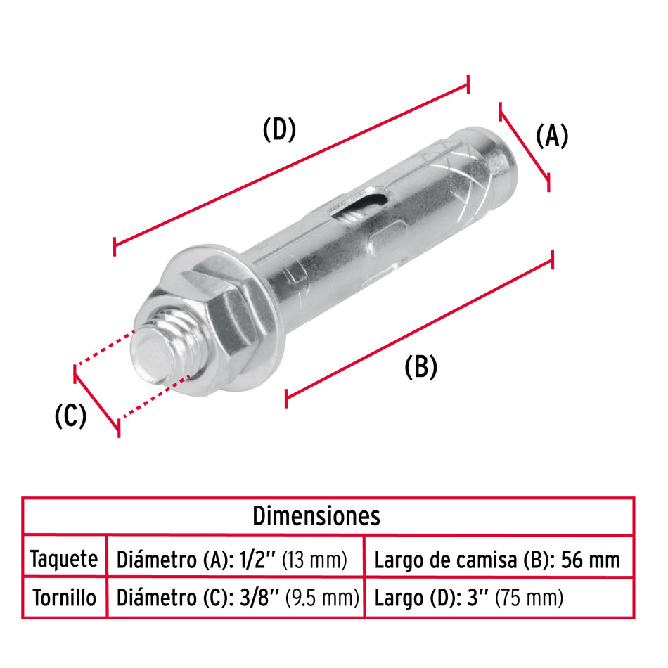 Bolsa con 4 taquetes expansivos de 3/8' con tornillo, Fiero Caja con 6, 47370